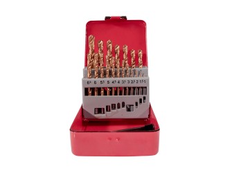 Набор сверл для металла HSS Ф1-10 мм, шаг 0,5 мм, покрытие TiN, 19 штук, металлический футляр