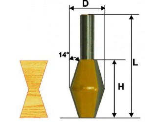 Фреза кромочная конусная Ф28,6Х45 мм 14°, хвостовик 12 мм